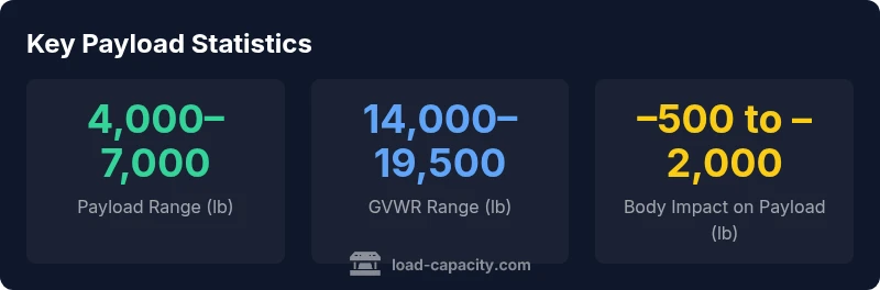 Infographic showing F-550 payload range, GVWR range, and body impact on payload