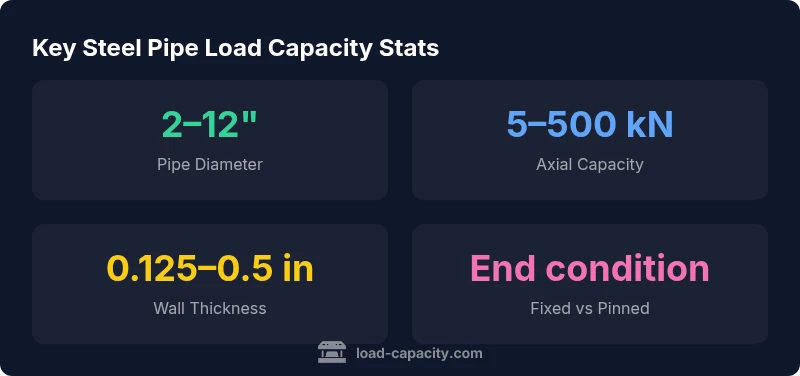Infographic showing steel pipe load capacity by size and wall thickness.
