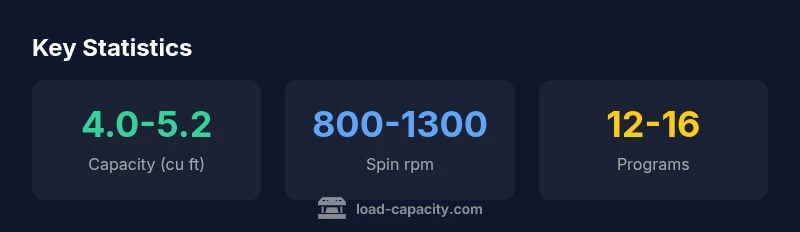 infographic showing LG top load capacity ranges, spin speeds, and wash programs