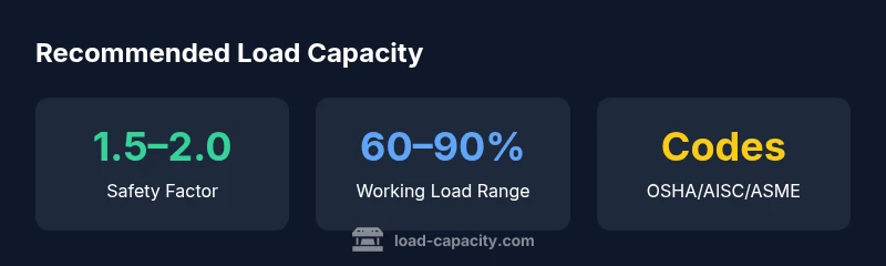 Stats infographic showing safety factor, working load range, and applicable codes