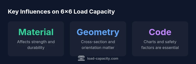 Infographic showing materials, geometry, and codes influencing 6x6 load capacity
