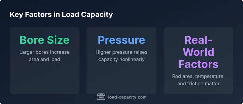 Infographic showing how bore diameter and pressure affect hydraulic cylinder load capacity