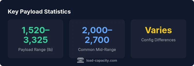 Infographic showing payload ranges for Ford F-150 by configuration
