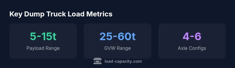 Infographic showing payload, GVW ranges, and axle configurations for dump trucks