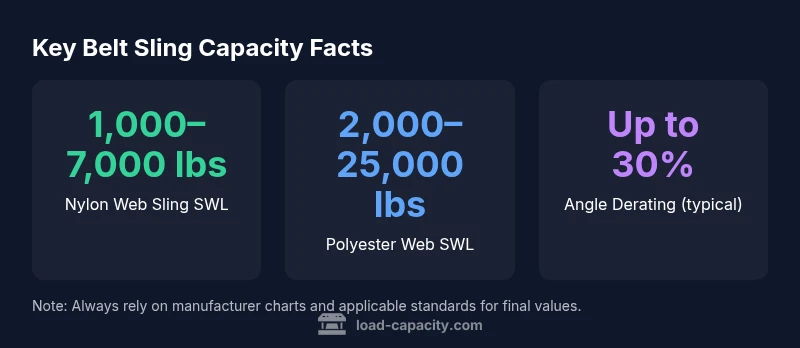 Infographic showing belt sling capacity ranges by sling type and angle derating