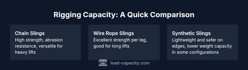 Infographic comparing chain, wire rope, and synthetic slings capacities