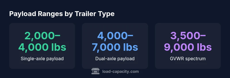 Infographic showing payload ranges for single-axle and dual-axle 6x10 trailers
