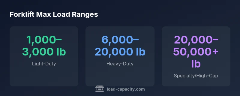 Infographic showing forklift max load ranges by class and center