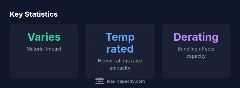 Infographic showing factors affecting 4mm wire load capacity: material, temperature rating, derating