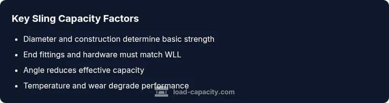 Infographic showing factors affecting 3/4 inch wire rope sling capacity