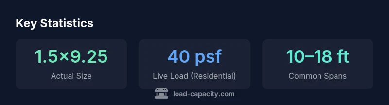 Infographic showing actual size, residential live load, and typical spans for 2x10 lumber