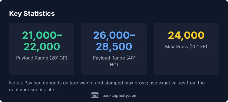 Shipping container load capacity key statistics infographic
