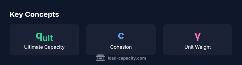 Infographic showing bearing capacity components: qUlt, cohesion, and unit weight