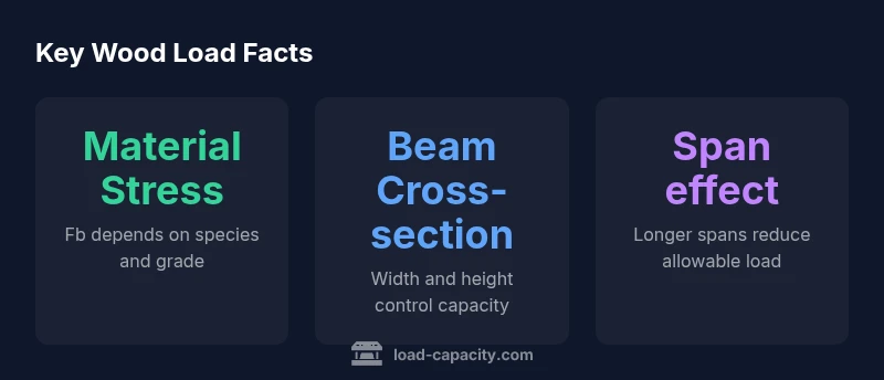 Infographic showing factors affecting wood load capacity: material stress, cross-section, and span.
