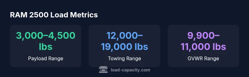 Infographic showing RAM 2500 payload, towing and GVWR ranges